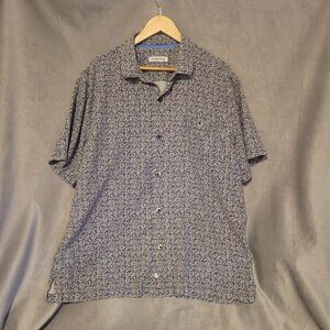 Tommy Bahama Men's Silk Short Sleeve Button-Up Shirt Geometric Gray Blue XL